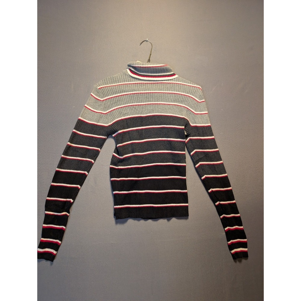 Q&A Sweater Womens Large Multicolor Striped Tight Knit Ribbed Turtleneck Winter